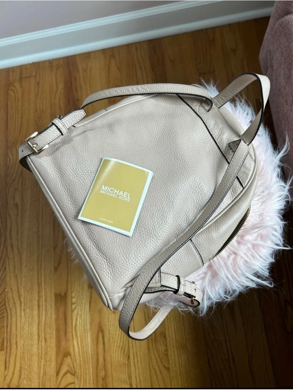 Michael Kors Beige Pebbled Leather Mini Backpack with Gold Hardware